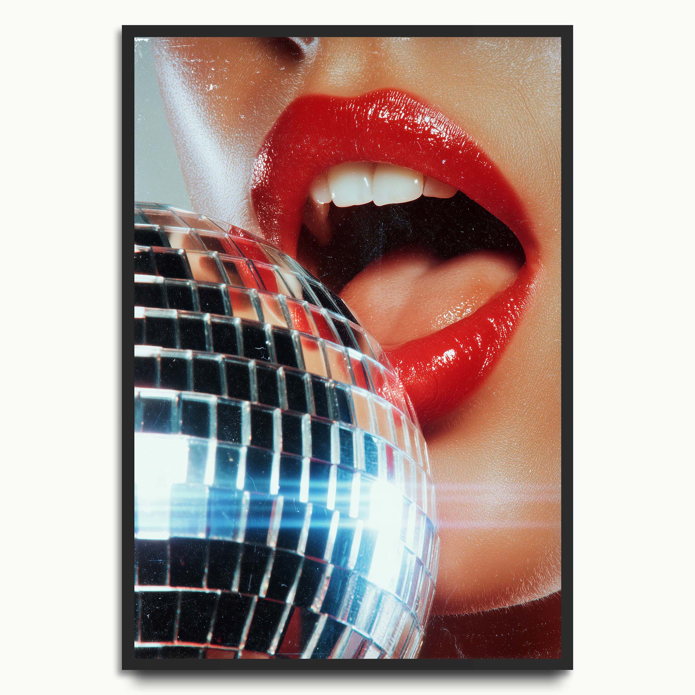 Red Lips Disco Ball Art Print