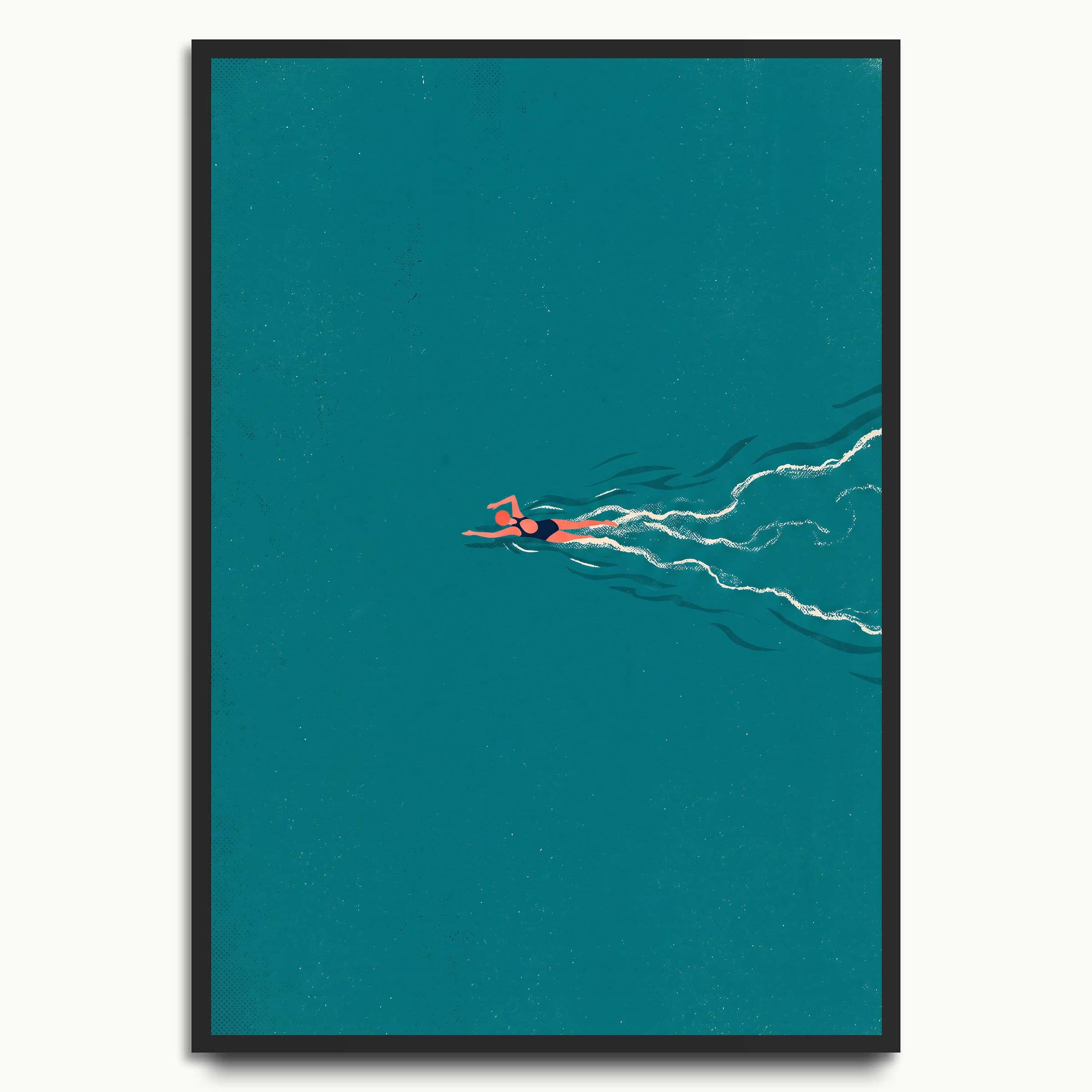 Teal Sea Swimmer landscape art prints