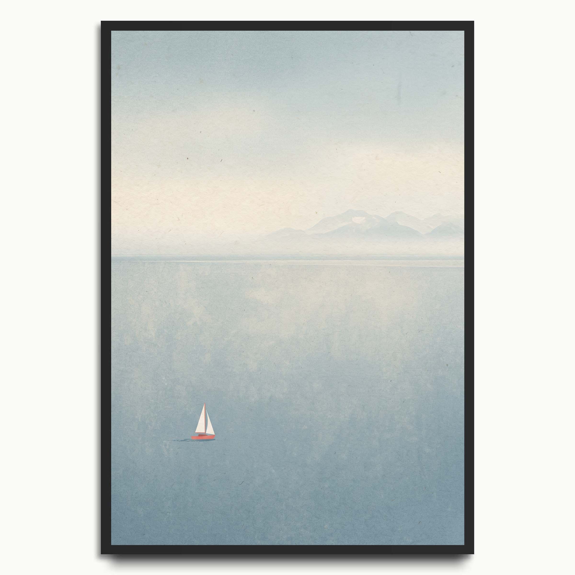 Lone Sail in the Haze landscape art prints