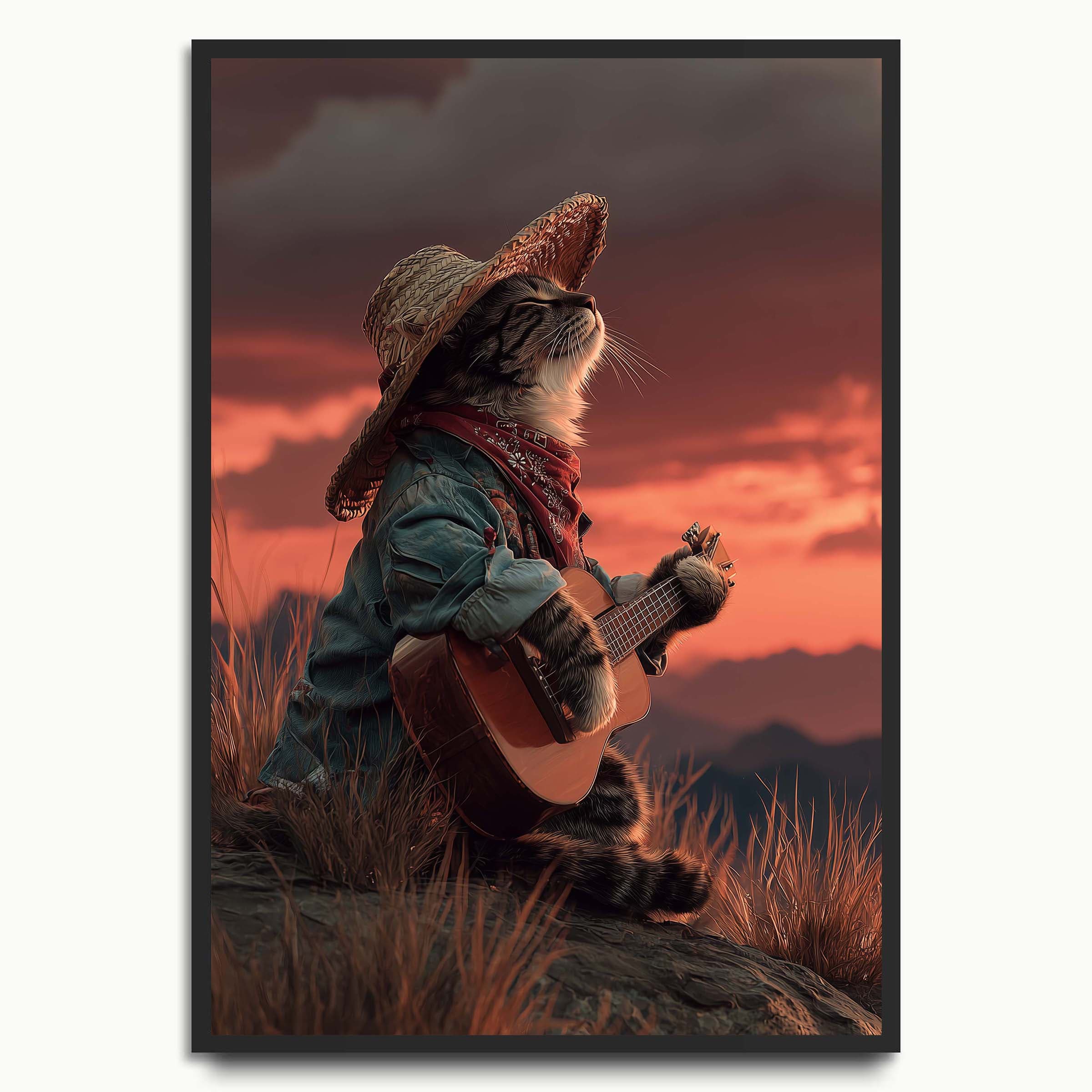 Cowboy Cat with Guitar cat art prints