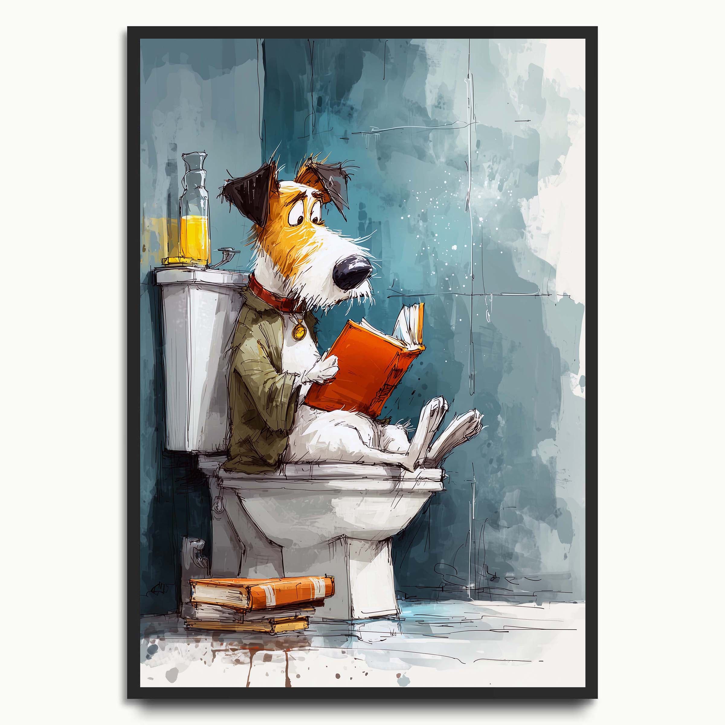 Lavatory Reader Dog dog art prints