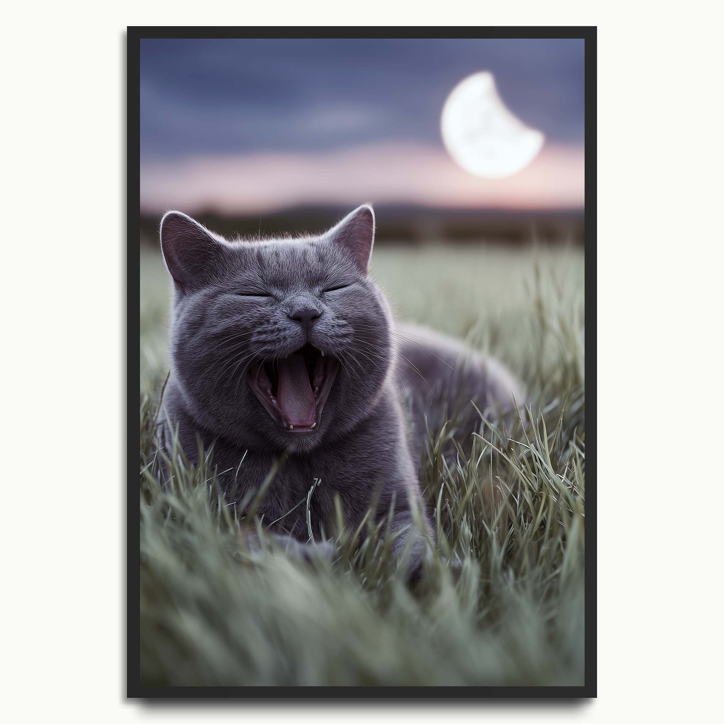 Moonlit Yawn Cat cat art prints