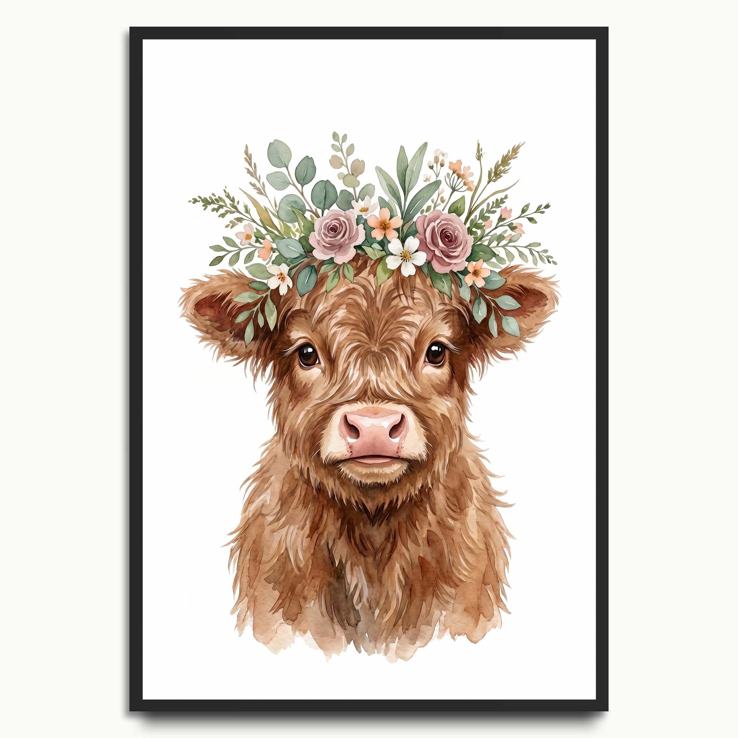 Flower Crown Highland Cow animal art prints