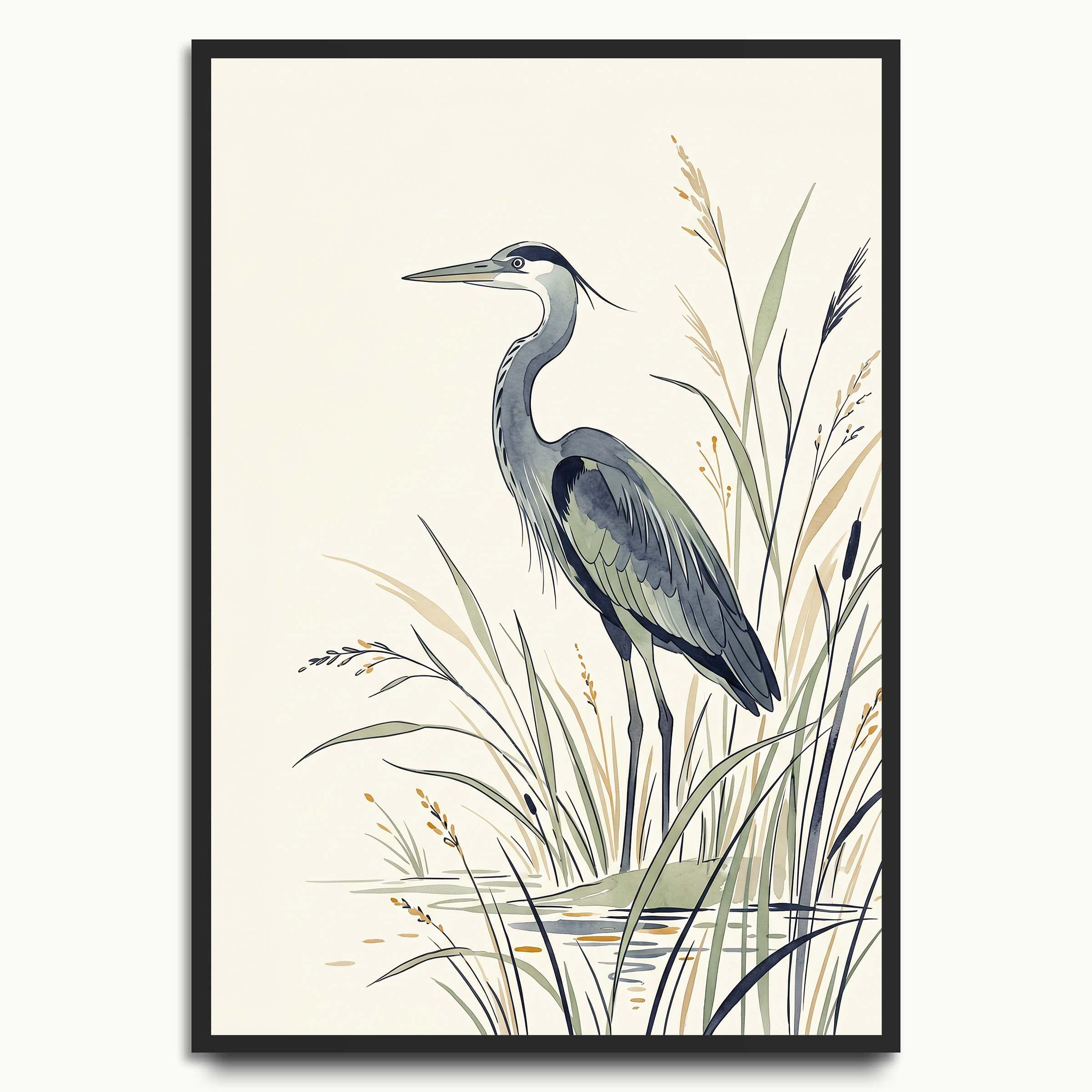 Heron by Reeds animal art prints
