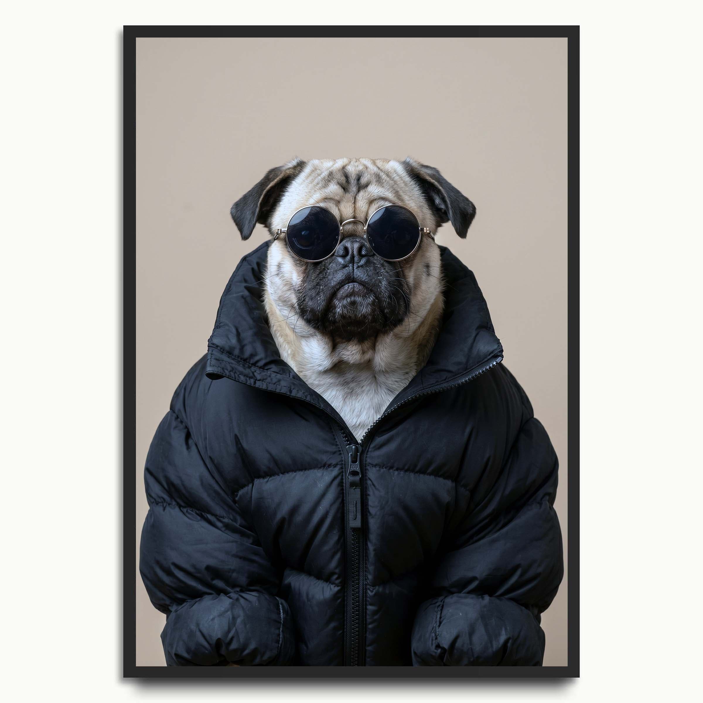Pug in Black dog art prints